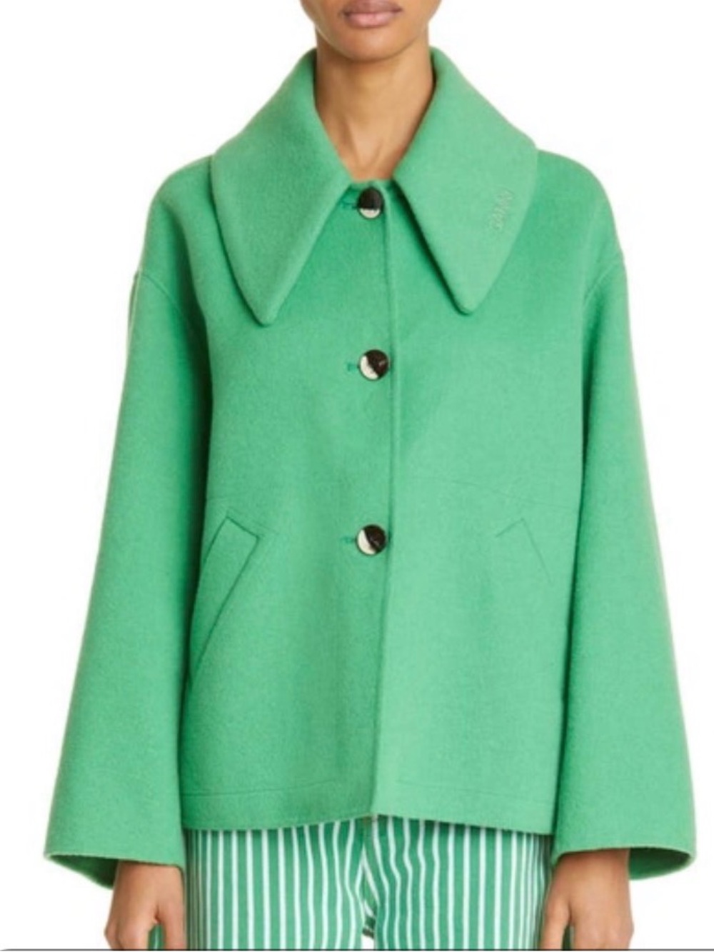GANNI Kelly Green Wool Blend Cropped Jacket NWT Size 36 US 4